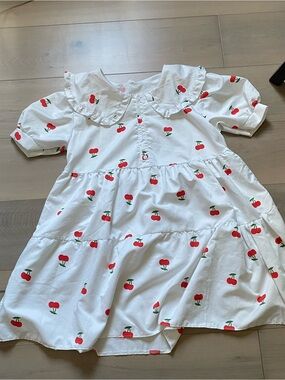 White Cherry-Print Mini Dress with Peter Pan Collar